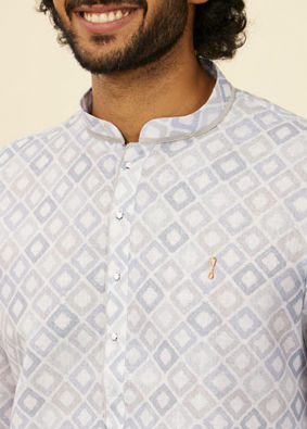 Manyavar Men Light Grey Geometric Patterned Angrakha Style Kurta