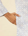 Manyavar Men Light Grey Geometric Patterned Angrakha Style Kurta