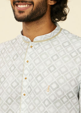 Manyavar Men Light Mid Green Geometric Patterned Angrakha Style Kurta