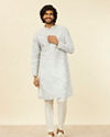 Manyavar Men Light Mid Green Geometric Patterned Angrakha Style Kurta