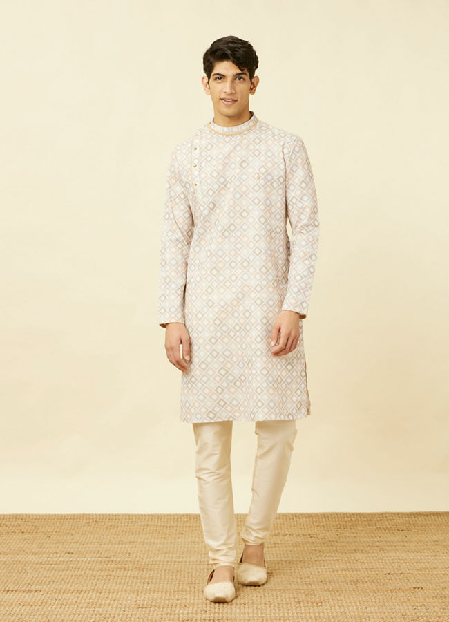 alt message - Manyavar Men Bright White Diamond Printed Kurta image number 2