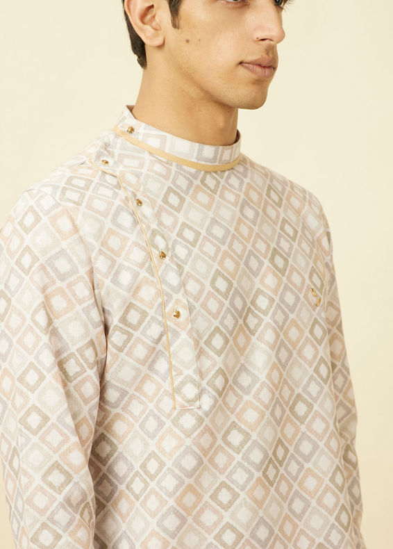 Manyavar Men Bright White Diamond Printed Kurta