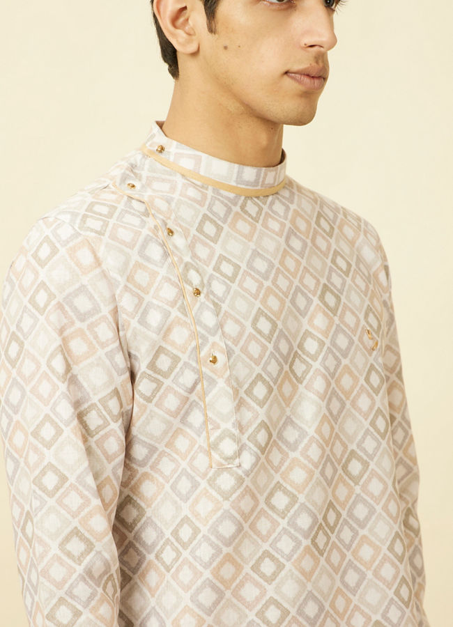 Manyavar Men Bright White Diamond Printed Kurta