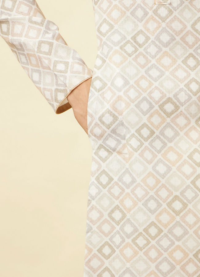 Manyavar Men Bright White Diamond Printed Kurta