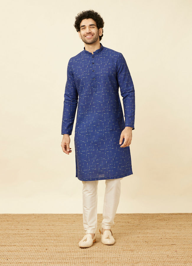 Manyavar Men Azure Blue Abstract Printed Kurta