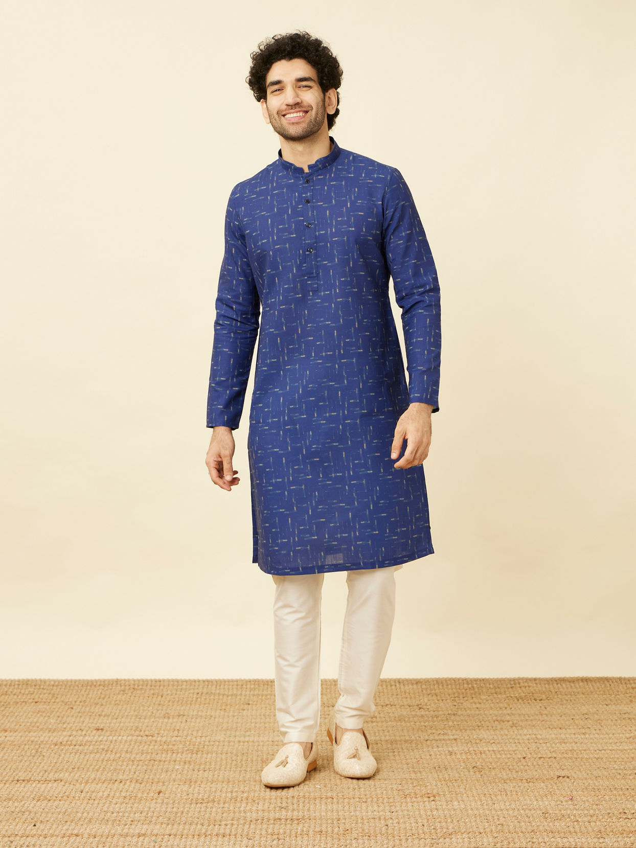 Manyavar Men Azure Blue Abstract Printed Kurta