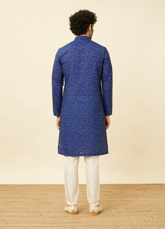 Manyavar Men Azure Blue Abstract Printed Kurta