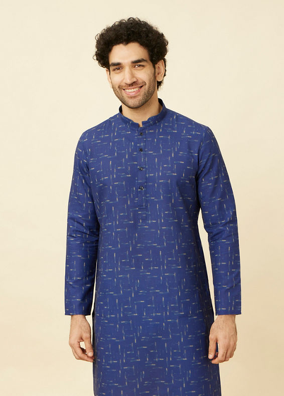 Manyavar Men Azure Blue Abstract Printed Kurta