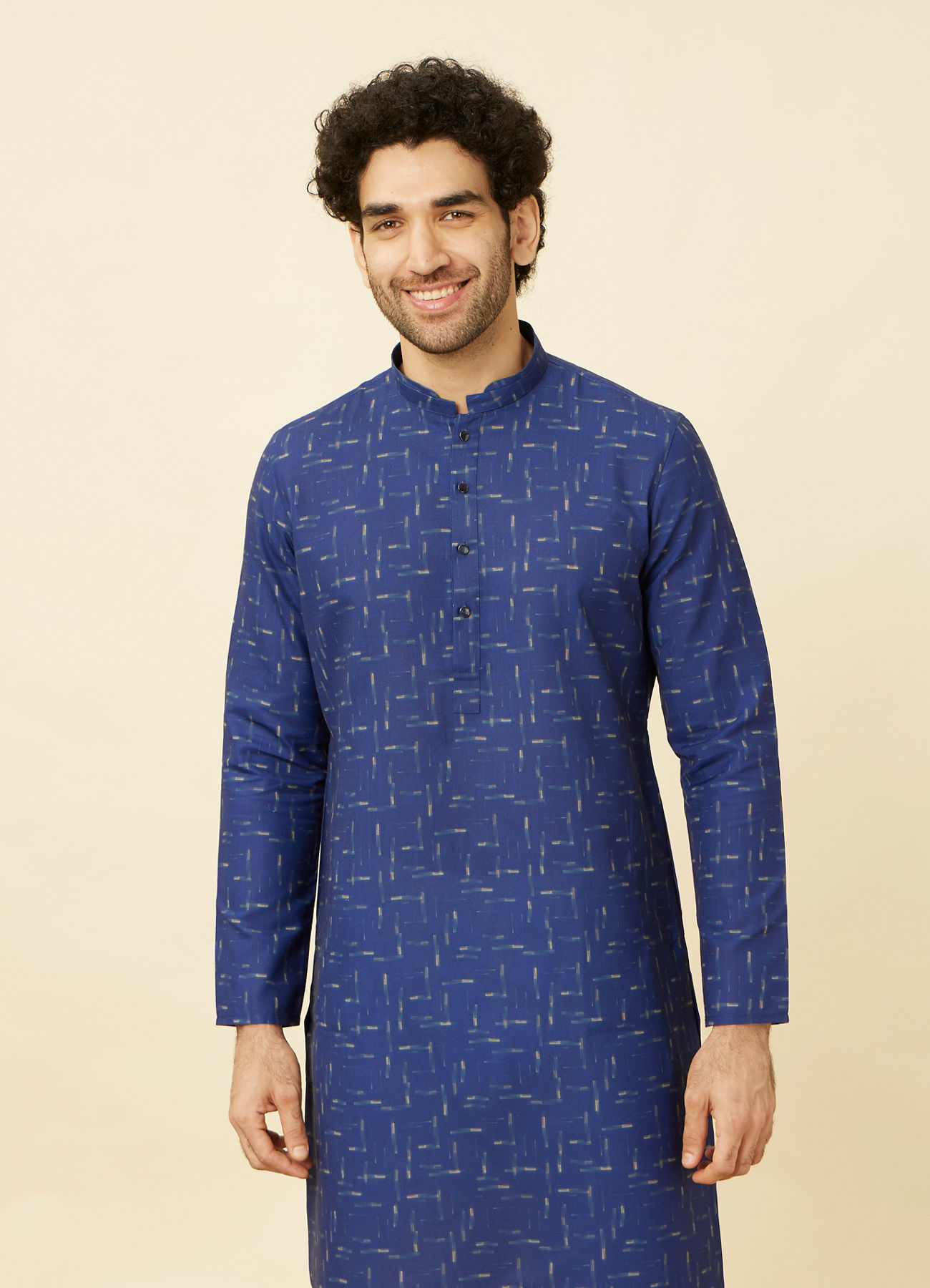 Manyavar Men Azure Blue Abstract Printed Kurta