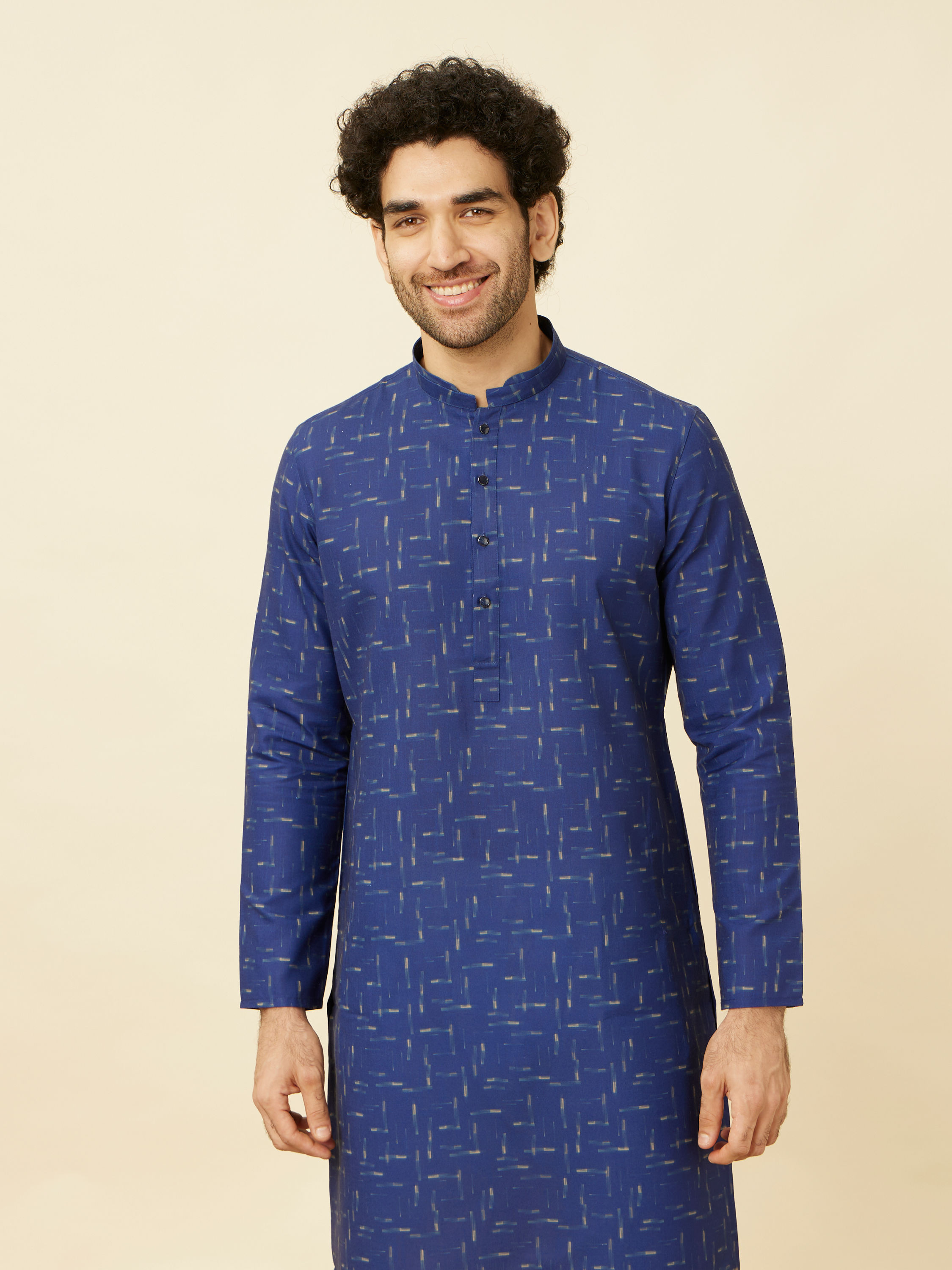 Manyavar Men Azure Blue Abstract Printed Kurta