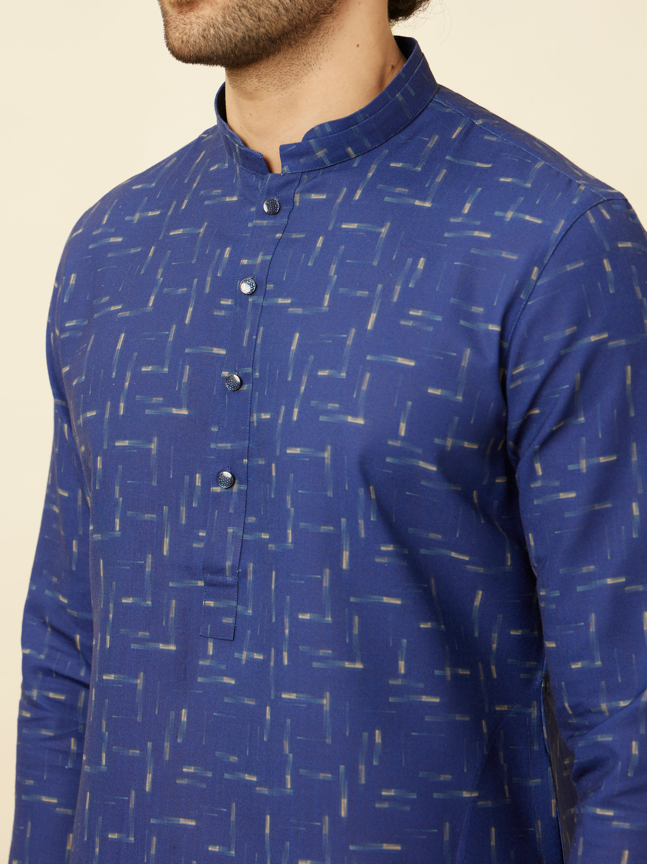 Manyavar Men Azure Blue Abstract Printed Kurta