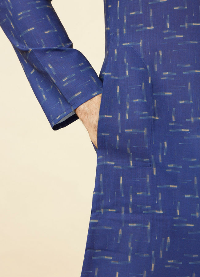Manyavar Men Azure Blue Abstract Printed Kurta