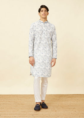 Manyavar Men Winter White Marble Printed Kurta image number 2