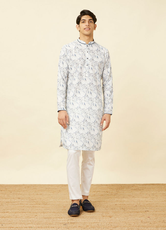 Manyavar Men Winter White Marble Printed Kurta