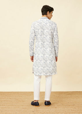 Manyavar Men Winter White Marble Printed Kurta image number 4