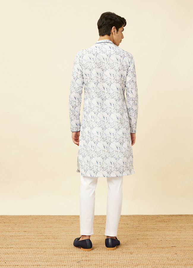 Manyavar Men Winter White Marble Printed Kurta