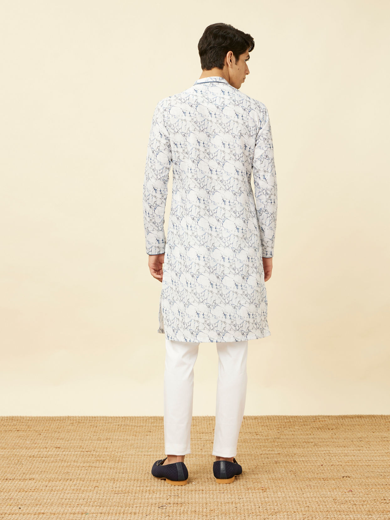 Manyavar Men Winter White Marble Printed Kurta