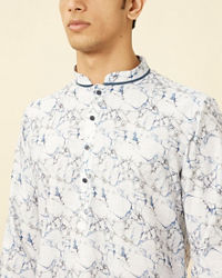 Manyavar Men Winter White Marble Printed Kurta