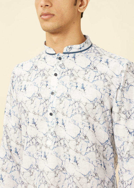 Manyavar Men Winter White Marble Printed Kurta