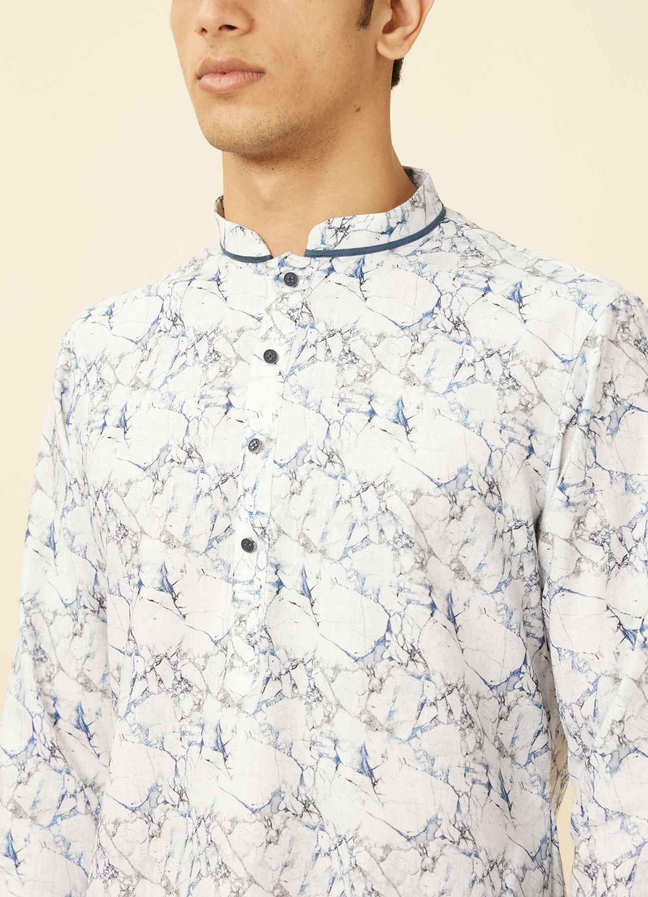 Manyavar Men Winter White Marble Printed Kurta