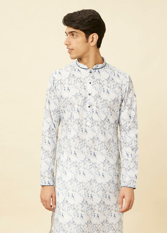 Manyavar Men Winter White Marble Printed Kurta