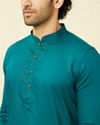 alt message - Manyavar Men Teal Green Classic Bandhgala Kurta image number 1