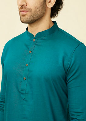 alt message - Manyavar Men Teal Green Classic Bandhgala Kurta image number 1