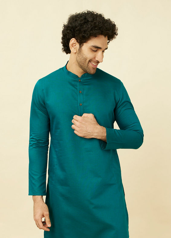 Manyavar Men Teal Green Classic Bandhgala Kurta