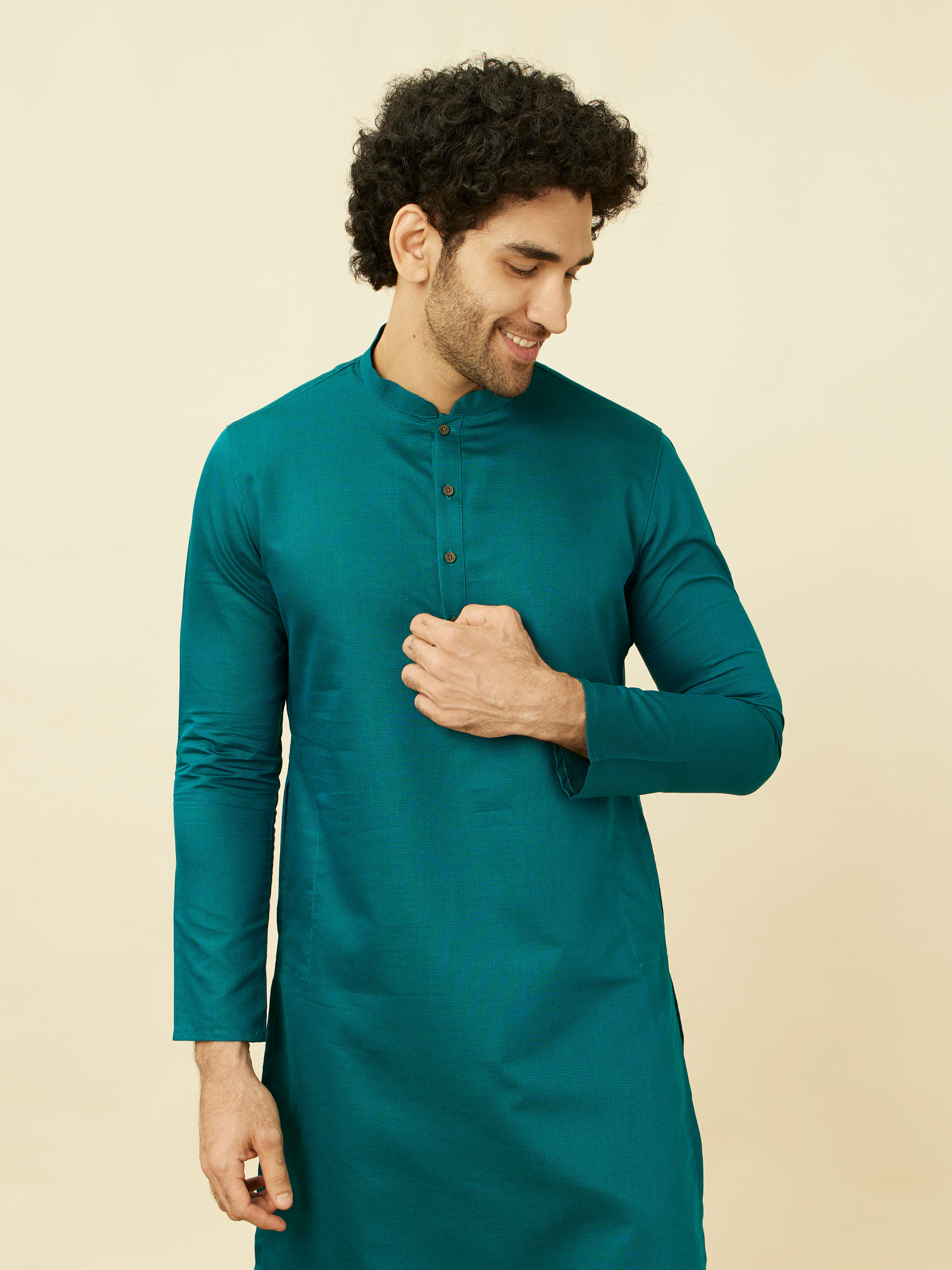 Manyavar Men Teal Green Classic Bandhgala Kurta