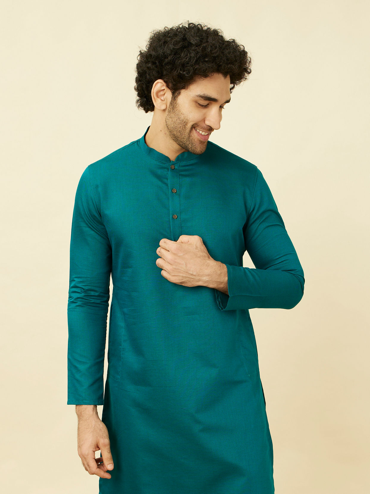 Manyavar Men Teal Green Classic Bandhgala Kurta