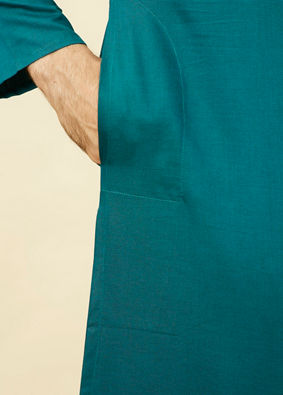 alt message - Manyavar Men Teal Green Classic Bandhgala Kurta image number 3