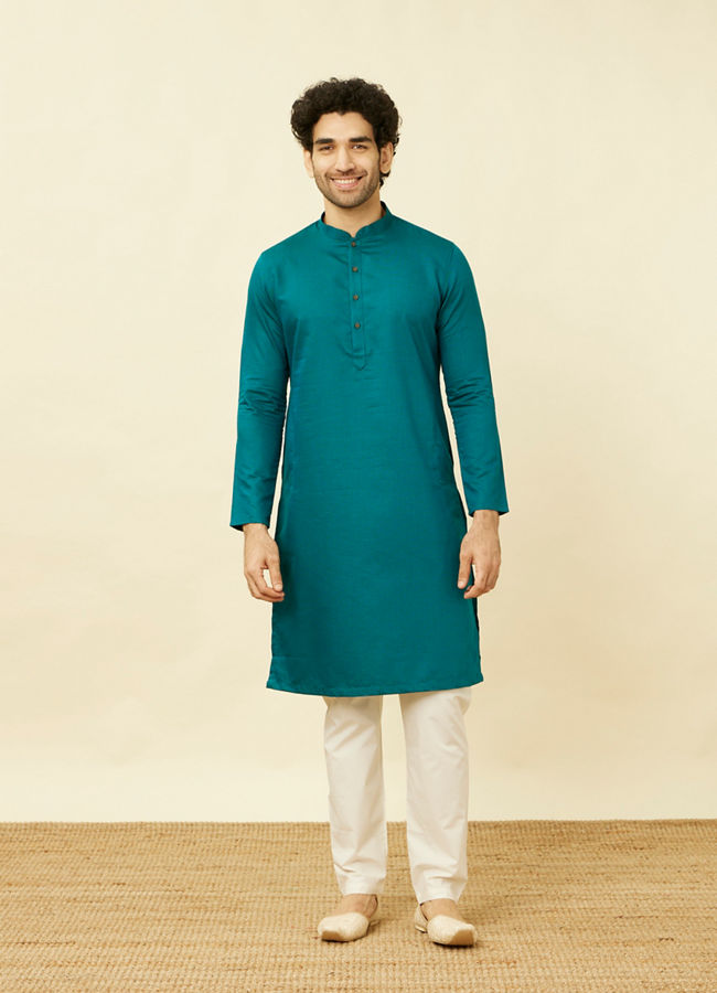 Manyavar Men Teal Green Classic Bandhgala Kurta