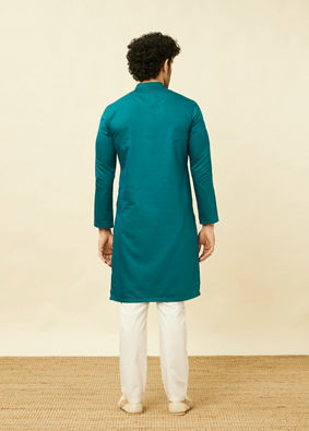 alt message - Manyavar Men Teal Green Classic Bandhgala Kurta image number 4