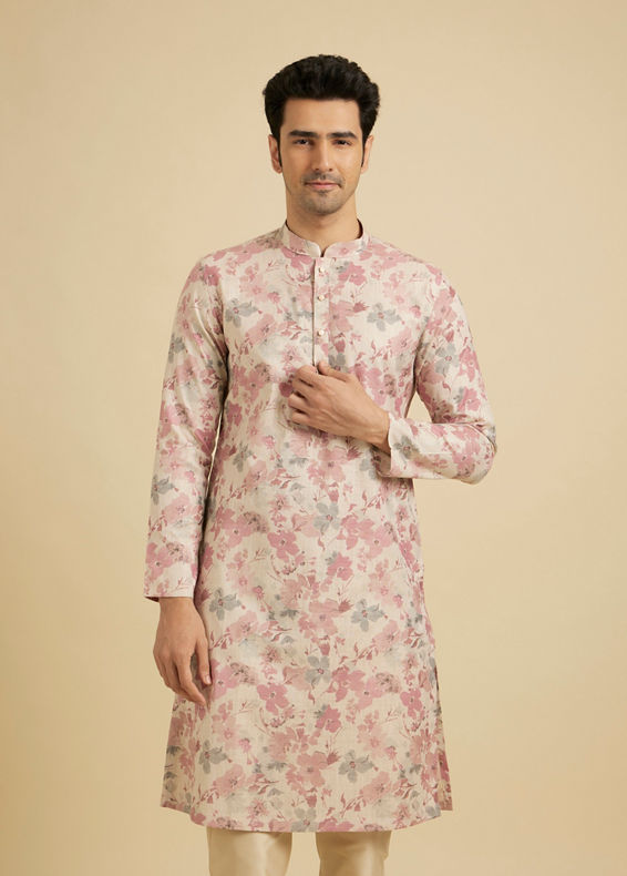 Manyavar Men Elegant Pink Linen Kurta