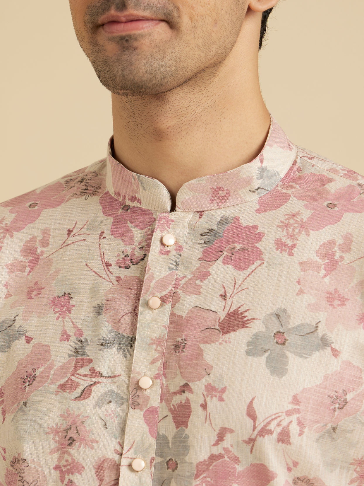 Manyavar Men Elegant Pink Linen Kurta
