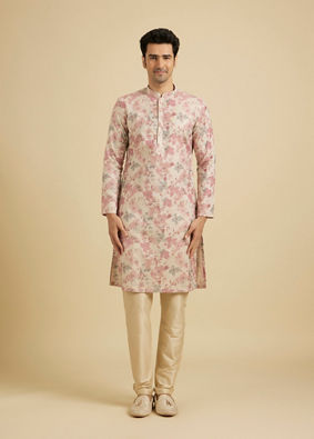 Manyavar Men Elegant Pink Linen Kurta image number 2