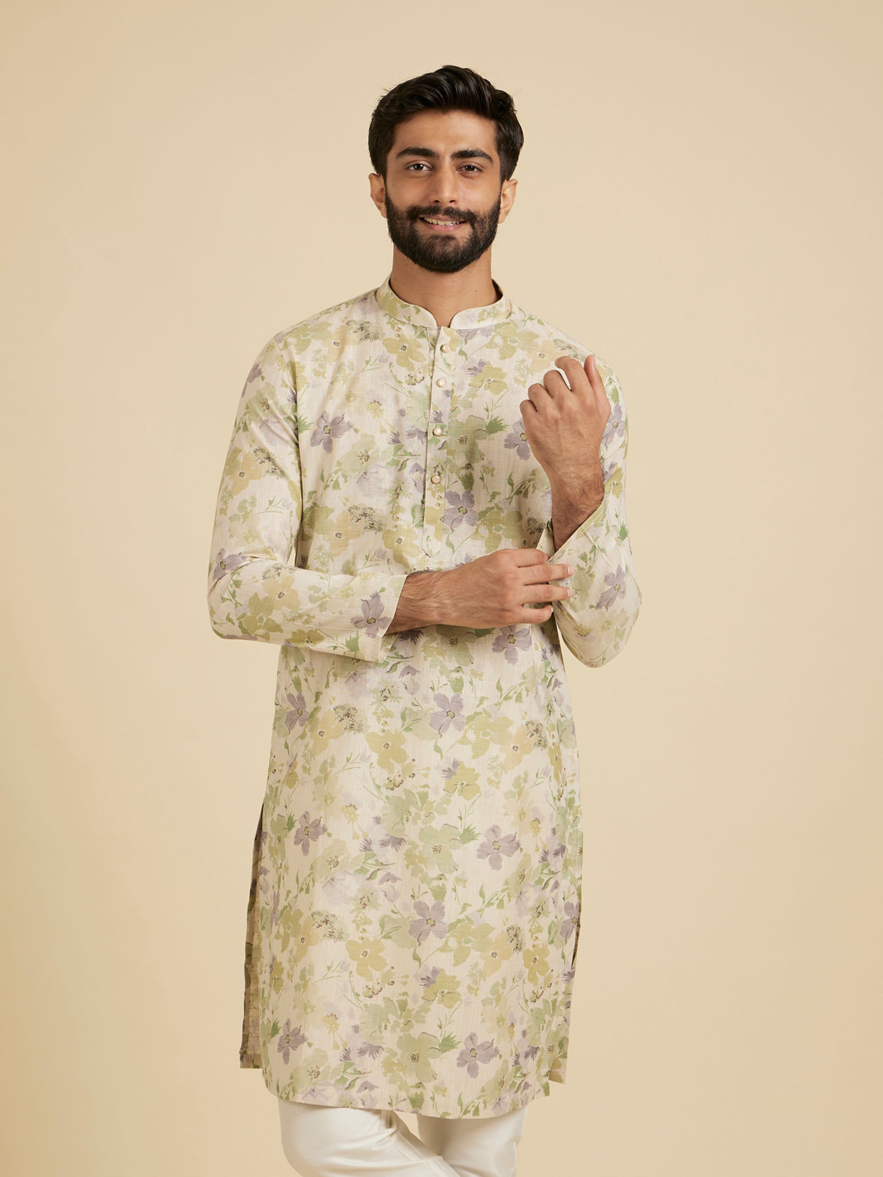 Manyavar Men Elegant Light Mid Green Kurta image number 0