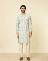Manyavar Men Aqua Green Floral Printed Kurta