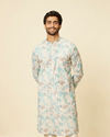 alt message - Manyavar Men Aqua Green Floral Printed Kurta image number 0