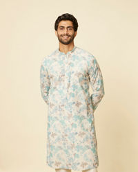 Manyavar Men Aqua Green Floral Printed Kurta