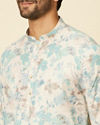 alt message - Manyavar Men Aqua Green Floral Printed Kurta image number 1