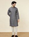 Manyavar Men Steel Blue Ogee Patterned Kurta