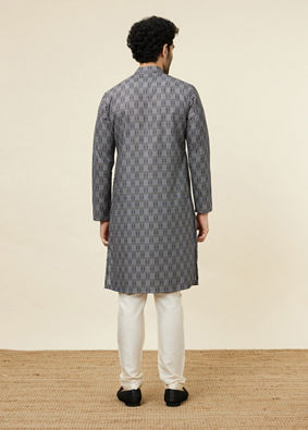 alt message - Manyavar Men Steel Blue Ogee Patterned Kurta image number 4