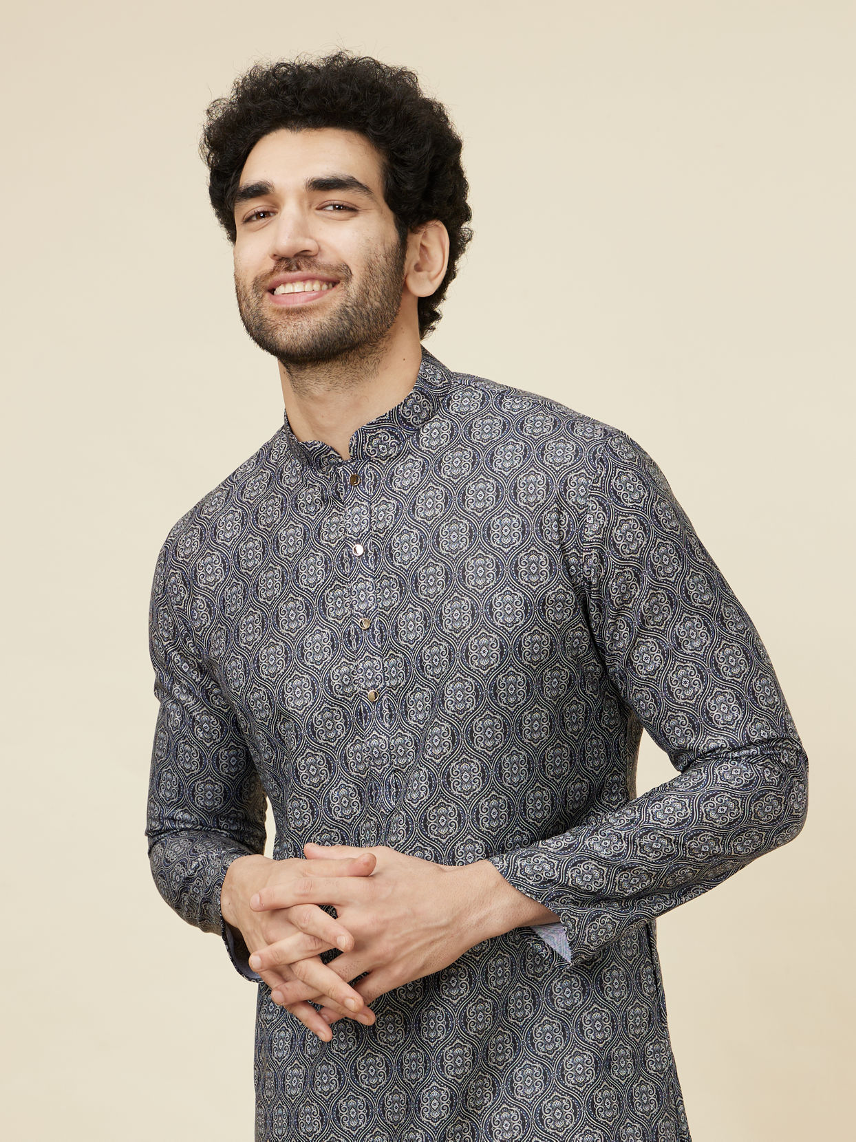 Buy Steel Blue Ogee Patterned Kurta Online in India Manyavar Kurta