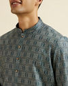 alt message - Manyavar Men Dark Green Ogee Patterned Kurta image number 1