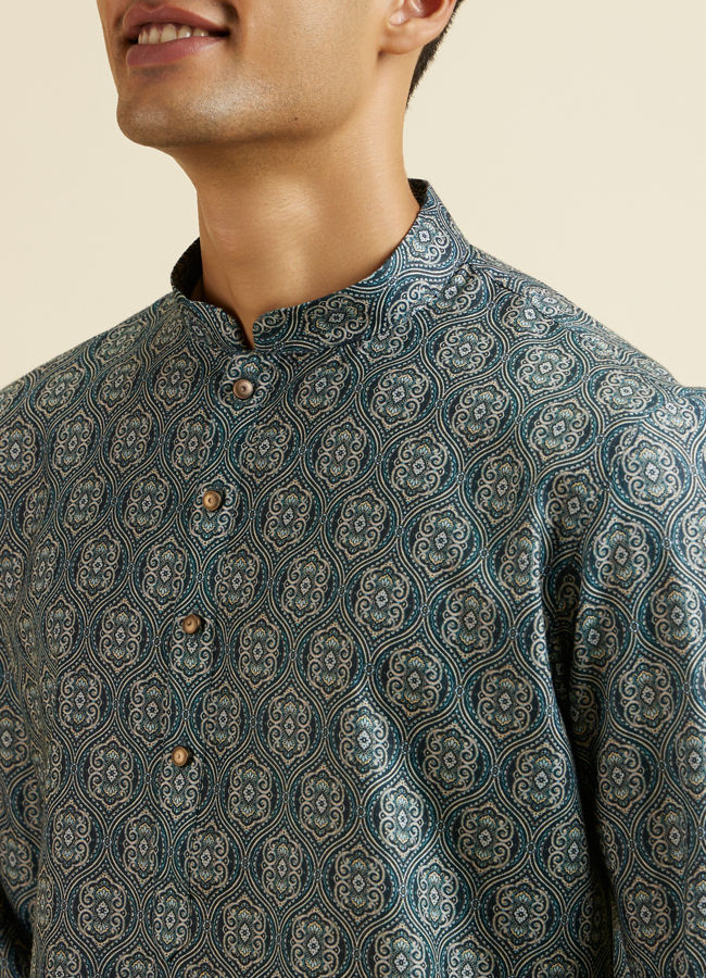Manyavar Men Dark Green Ogee Patterned Kurta
