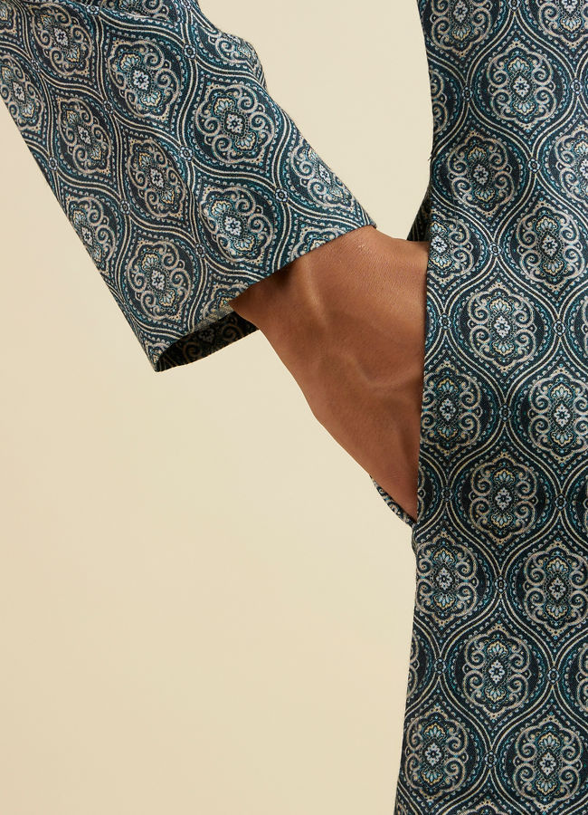 Manyavar Men Dark Green Ogee Patterned Kurta