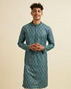 alt message - Manyavar Men Teal Green Ogee Patterned Kurta image number 0