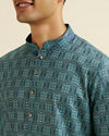 alt message - Manyavar Men Teal Green Ogee Patterned Kurta image number 1