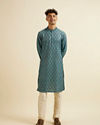 alt message - Manyavar Men Teal Green Ogee Patterned Kurta image number 2